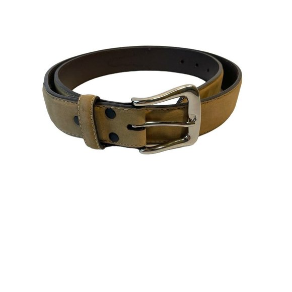 Tan Suede Leather Belt Size 40 Silver-tone Hardware Western Styling Unisex 1.25” - Picture 1 of 6